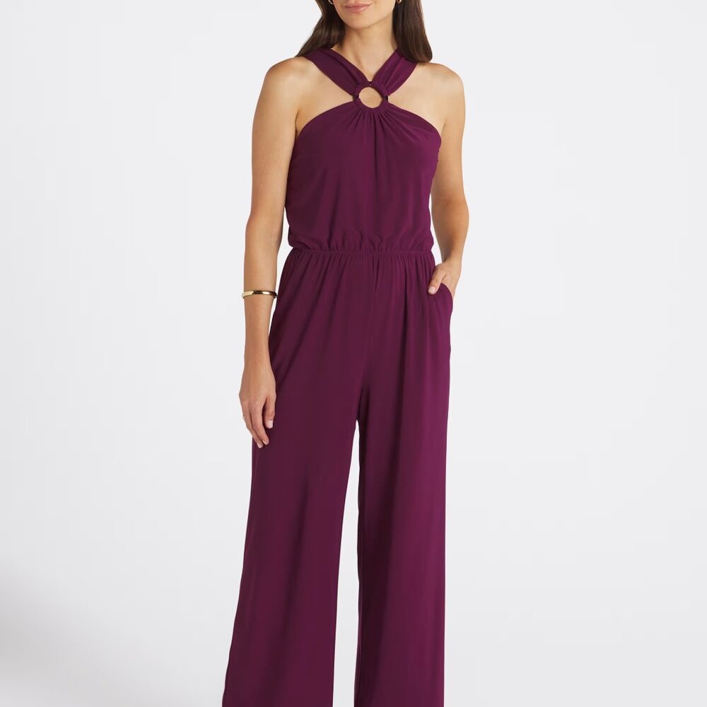 Kaileigh Safia Knit Halter Neck Jumpsuit - Size Medium